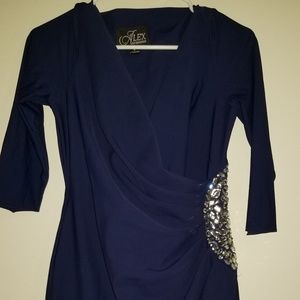 Alex faux wrapped rouched gems dress